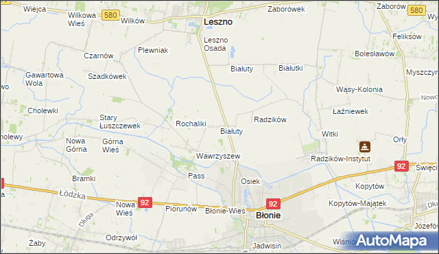 mapa Białuty gmina Błonie, Białuty gmina Błonie na mapie Targeo