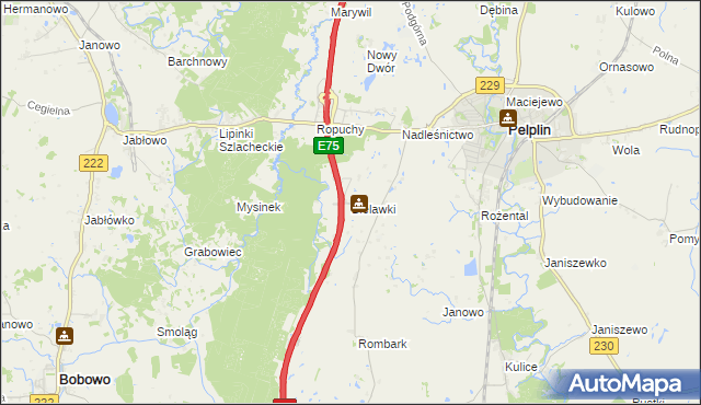 mapa Bielawki gmina Pelplin, Bielawki gmina Pelplin na mapie Targeo