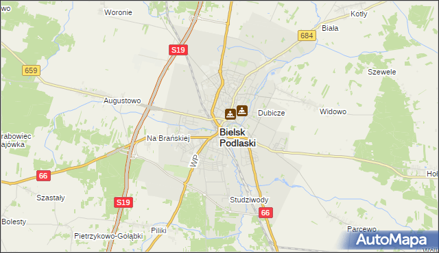 mapa Bielsk Podlaski, Bielsk Podlaski na mapie Targeo