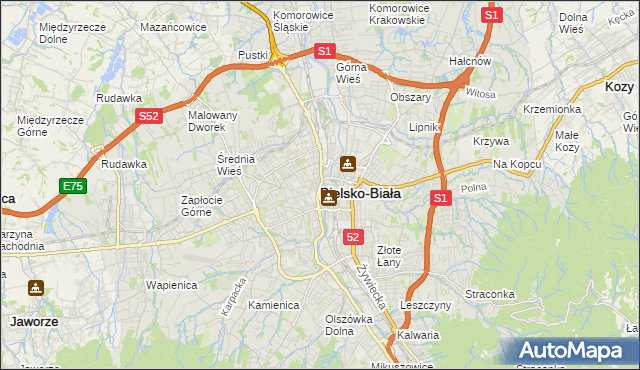 mapa Bielsko-Białej, Bielsko-Biała na mapie Targeo
