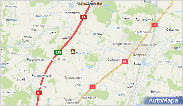 mapa Bogumiłów gmina Rozprza, Bogumiłów gmina Rozprza na mapie Targeo