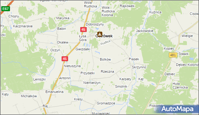 mapa Bolków gmina Ostrówek, Bolków gmina Ostrówek na mapie Targeo