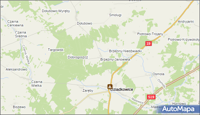 mapa Brzeziny-Janowięta, Brzeziny-Janowięta na mapie Targeo