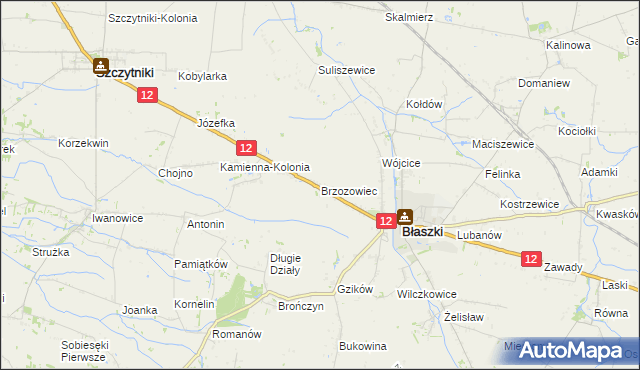 mapa Brzozowiec gmina Błaszki, Brzozowiec gmina Błaszki na mapie Targeo