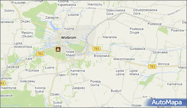 mapa Brzozówka gmina Wolbrom, Brzozówka gmina Wolbrom na mapie Targeo