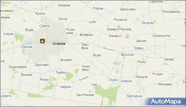 mapa Budki gmina Grabów, Budki gmina Grabów na mapie Targeo