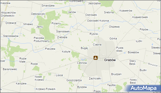 mapa Bugaj gmina Grabów, Bugaj gmina Grabów na mapie Targeo
