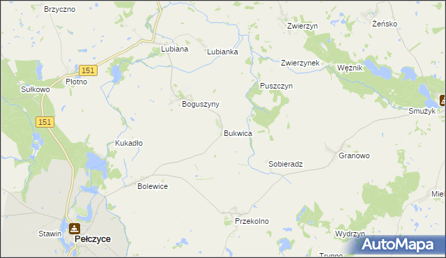 mapa Bukwica gmina Pełczyce, Bukwica gmina Pełczyce na mapie Targeo