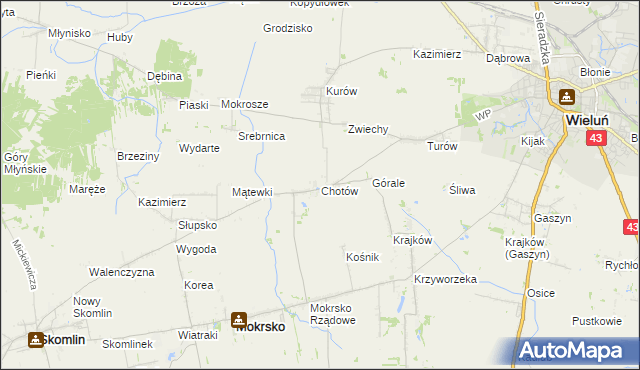 mapa Chotów gmina Mokrsko, Chotów gmina Mokrsko na mapie Targeo