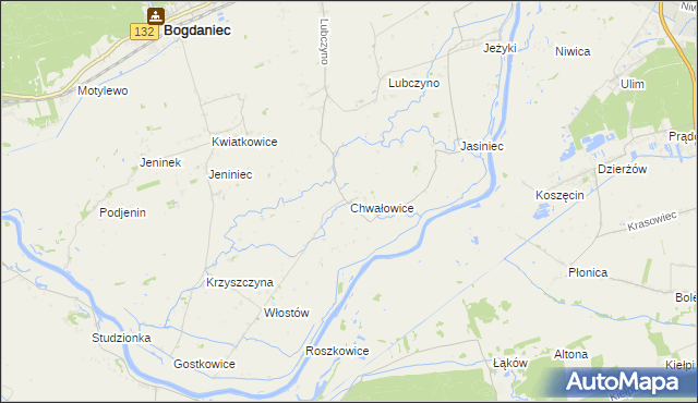 mapa Chwałowice gmina Bogdaniec, Chwałowice gmina Bogdaniec na mapie Targeo