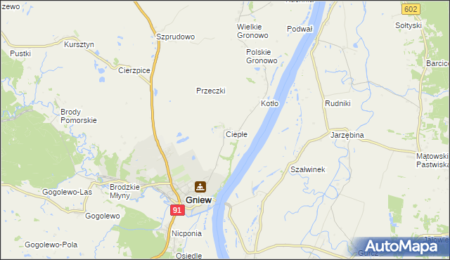 mapa Ciepłe gmina Gniew, Ciepłe gmina Gniew na mapie Targeo