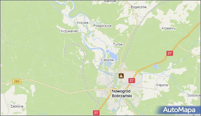 mapa Cieszów gmina Nowogród Bobrzański, Cieszów gmina Nowogród Bobrzański na mapie Targeo