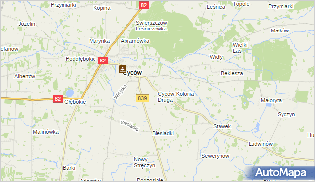 mapa Cyców-Kolonia Druga, Cyców-Kolonia Druga na mapie Targeo