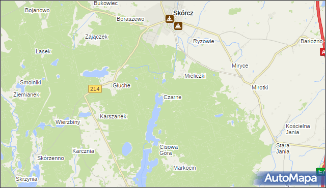 mapa Czarne gmina Skórcz, Czarne gmina Skórcz na mapie Targeo