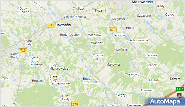 mapa Czarny Las gmina Grodzisk Mazowiecki, Czarny Las gmina Grodzisk Mazowiecki na mapie Targeo
