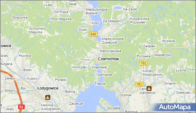 mapa Czernichów powiat żywiecki, Czernichów powiat żywiecki na mapie Targeo