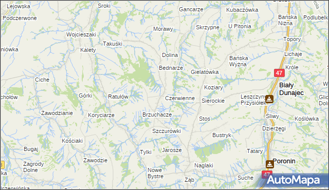 mapa Czerwienne, Czerwienne na mapie Targeo