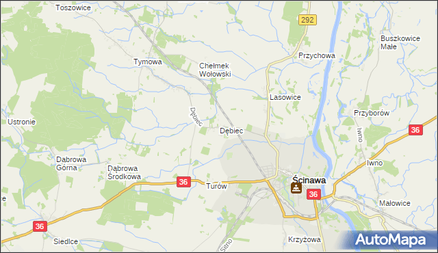 mapa Dębiec gmina Ścinawa, Dębiec gmina Ścinawa na mapie Targeo