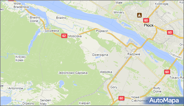 mapa Dzierzązna gmina Nowy Duninów, Dzierzązna gmina Nowy Duninów na mapie Targeo