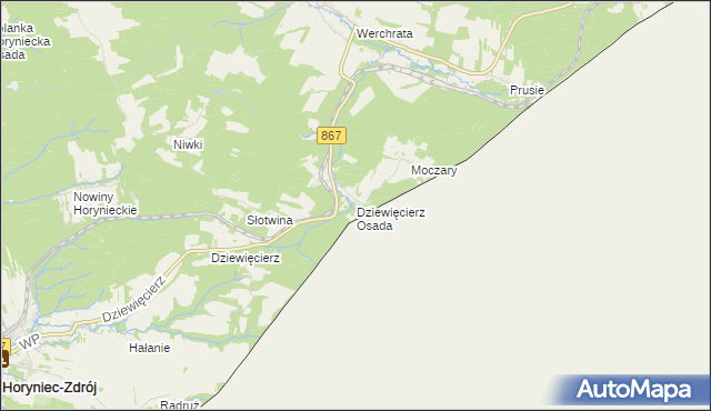 mapa Dziewięcierz Osada, Dziewięcierz Osada na mapie Targeo