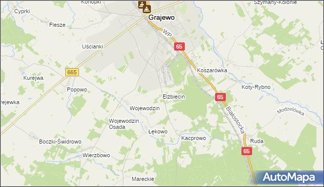 mapa Elżbiecin gmina Grajewo, Elżbiecin gmina Grajewo na mapie Targeo