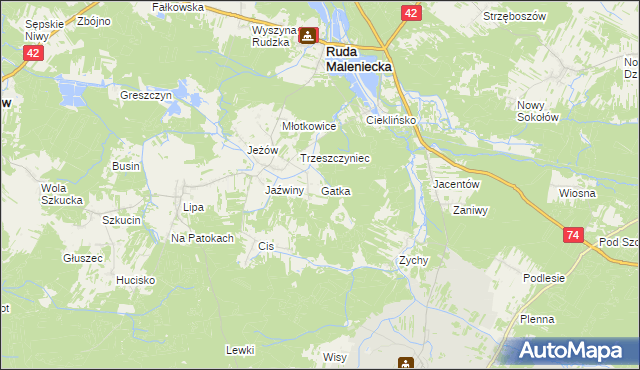 mapa Gatka gmina Ruda Maleniecka, Gatka gmina Ruda Maleniecka na mapie Targeo