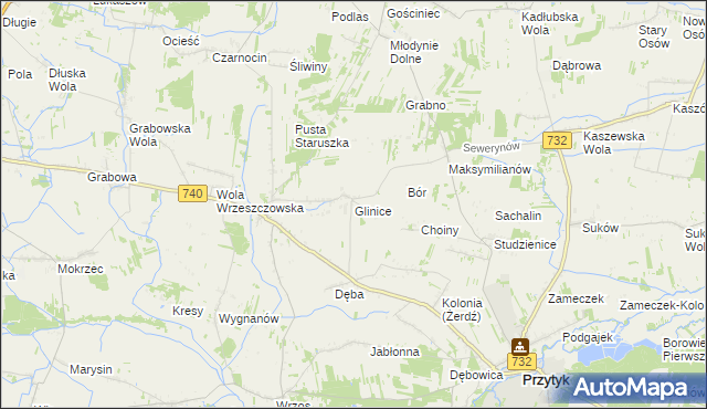 mapa Glinice gmina Przytyk, Glinice gmina Przytyk na mapie Targeo