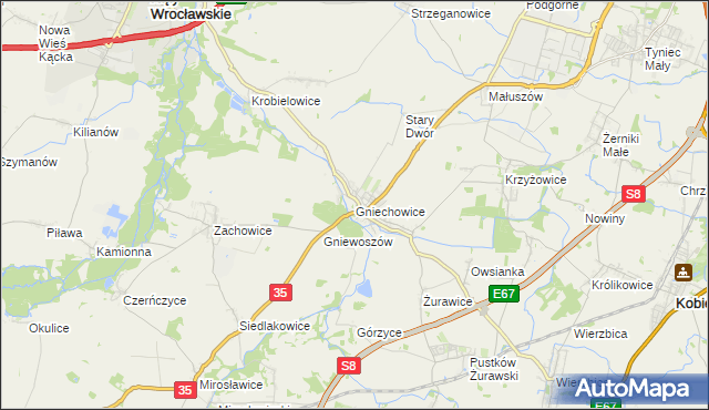 mapa Gniechowice, Gniechowice na mapie Targeo