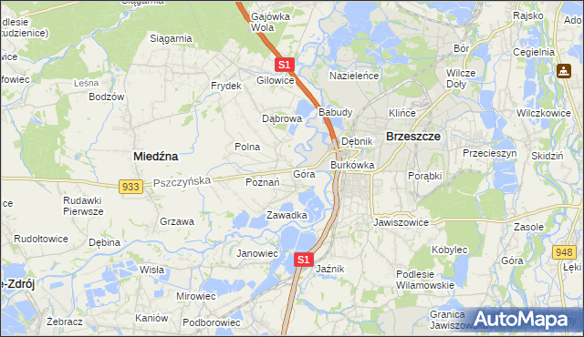 mapa Góra gmina Miedźna, Góra gmina Miedźna na mapie Targeo