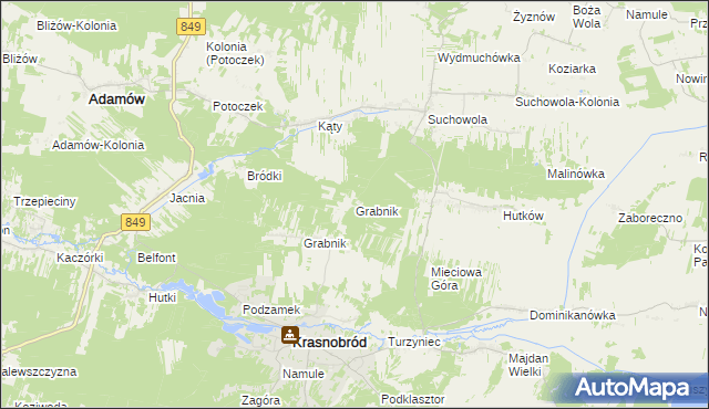 mapa Grabnik gmina Adamów, Grabnik gmina Adamów na mapie Targeo