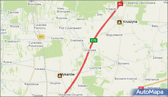 mapa Grabowa gmina Mykanów, Grabowa gmina Mykanów na mapie Targeo