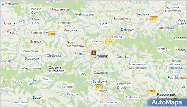 mapa Gromnik powiat tarnowski, Gromnik powiat tarnowski na mapie Targeo