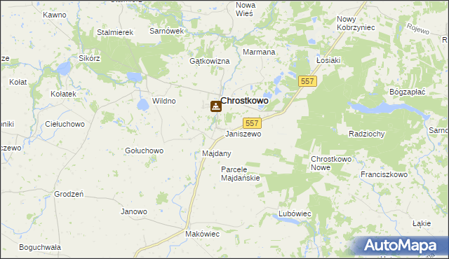 mapa Janiszewo gmina Chrostkowo, Janiszewo gmina Chrostkowo na mapie Targeo