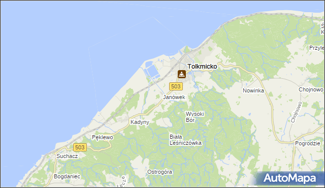 mapa Janówek gmina Tolkmicko, Janówek gmina Tolkmicko na mapie Targeo