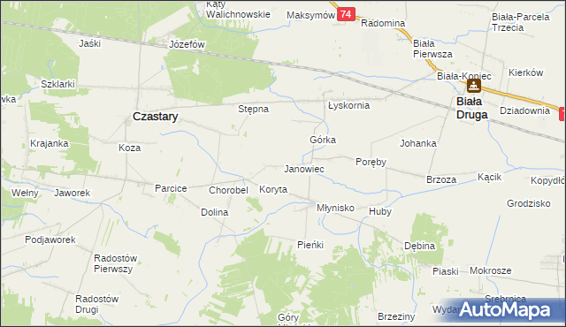 mapa Janowiec gmina Biała, Janowiec gmina Biała na mapie Targeo