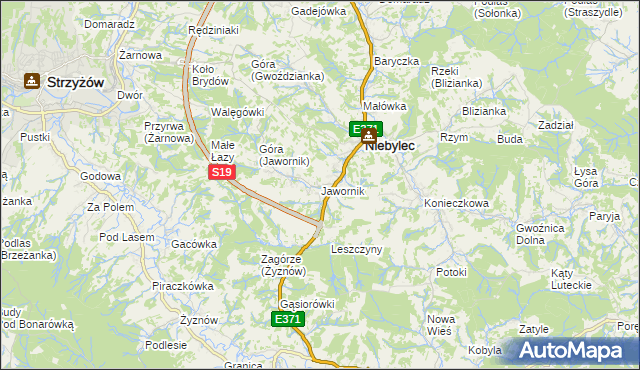 mapa Jawornik gmina Niebylec, Jawornik gmina Niebylec na mapie Targeo