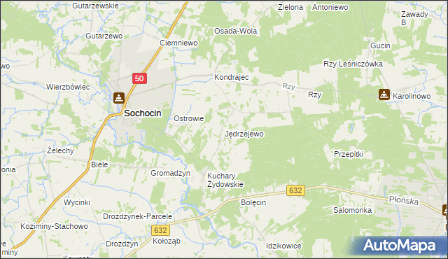 mapa Jędrzejewo gmina Sochocin, Jędrzejewo gmina Sochocin na mapie Targeo