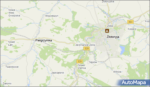 mapa Jerzmanice-Zdrój, Jerzmanice-Zdrój na mapie Targeo