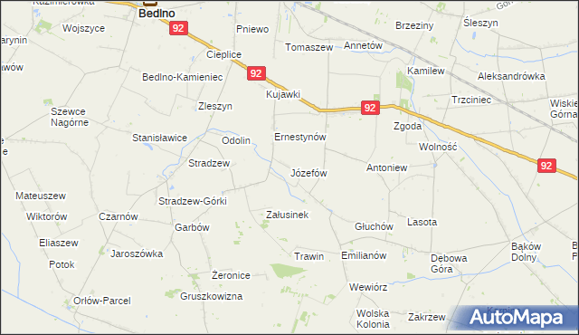 mapa Józefów gmina Bedlno, Józefów gmina Bedlno na mapie Targeo