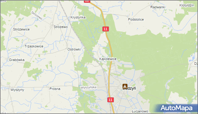 mapa Kąkolewice gmina Budzyń, Kąkolewice gmina Budzyń na mapie Targeo