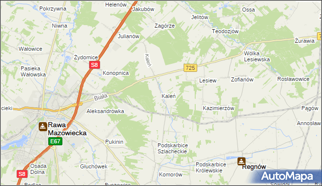 mapa Kaleń gmina Rawa Mazowiecka, Kaleń gmina Rawa Mazowiecka na mapie Targeo