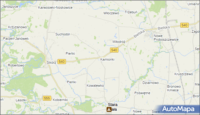 mapa Kamionki gmina Stara Biała, Kamionki gmina Stara Biała na mapie Targeo