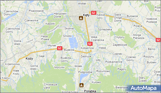 mapa Kobiernice, Kobiernice na mapie Targeo