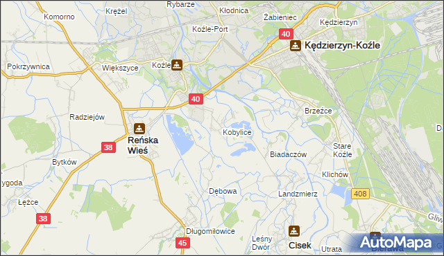 mapa Kobylice gmina Cisek, Kobylice gmina Cisek na mapie Targeo