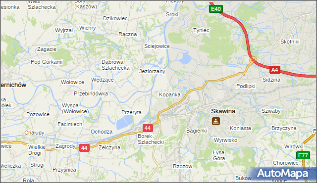 mapa Kopanka gmina Skawina, Kopanka gmina Skawina na mapie Targeo