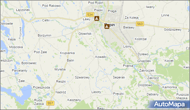 mapa Kowalki gmina Rypin, Kowalki gmina Rypin na mapie Targeo