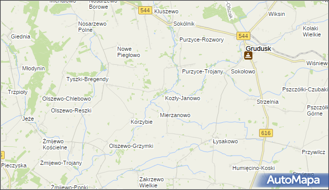 mapa Kozły-Janowo, Kozły-Janowo na mapie Targeo