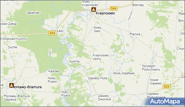 mapa Krasnosielc Leśny, Krasnosielc Leśny na mapie Targeo