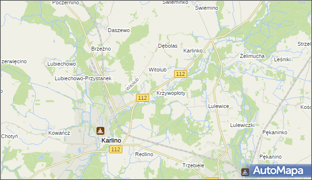 mapa Krzywopłoty gmina Karlino, Krzywopłoty gmina Karlino na mapie Targeo
