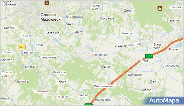 mapa Książenice gmina Grodzisk Mazowiecki, Książenice gmina Grodzisk Mazowiecki na mapie Targeo